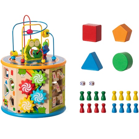 Shpilmaster 8 in 1 Wooden Kids Activity Play Cube, Fun Toy Center For Playroom, Nursery, and Doctors' Office QI004595